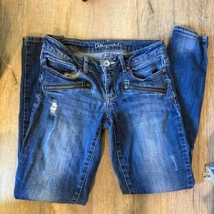 Aeropostale Lola Jeggings Womens Size 2 Blue Distressed Zip Pockets Skinny Jeans
